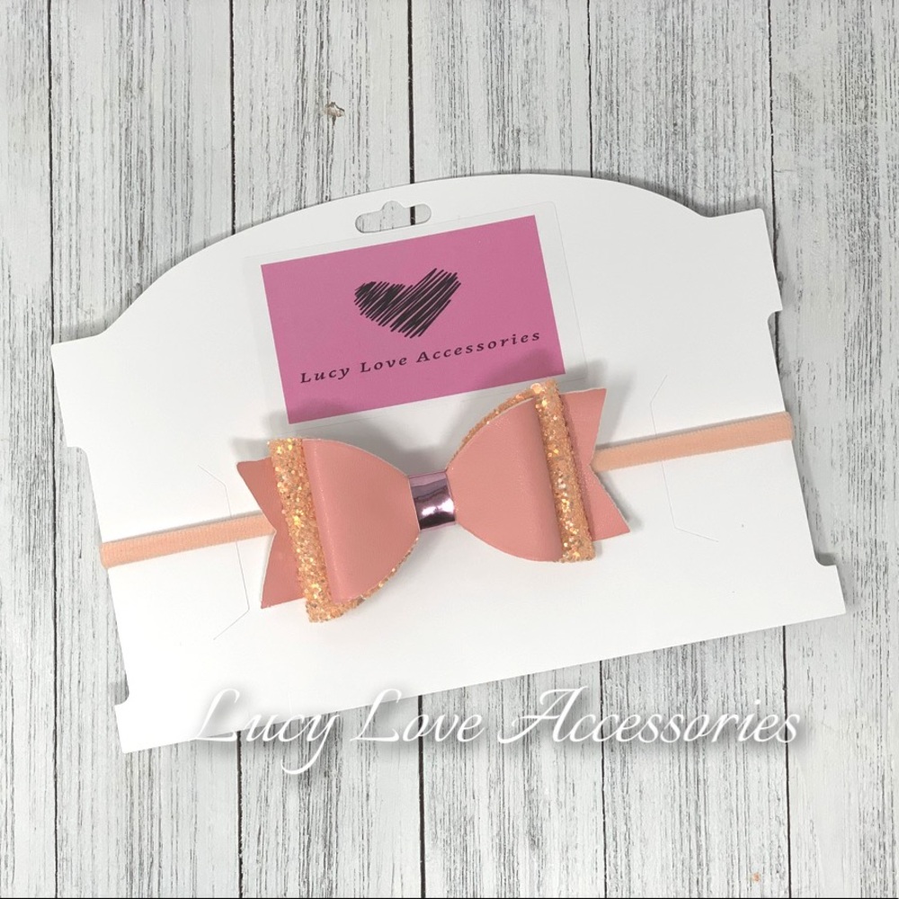 Handmade 4” peach bow headband/hair clip